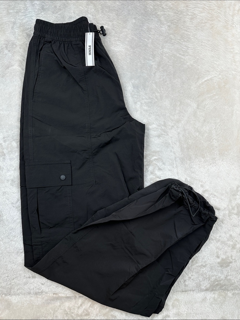 Victoria’s Secret PINK Parachute Cargo Pants XS Black Nylon NWT 11245029